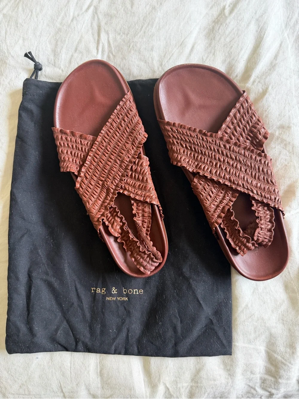 rag & bone Woven Cross-Band Slide Sandals in Chestnut Brown